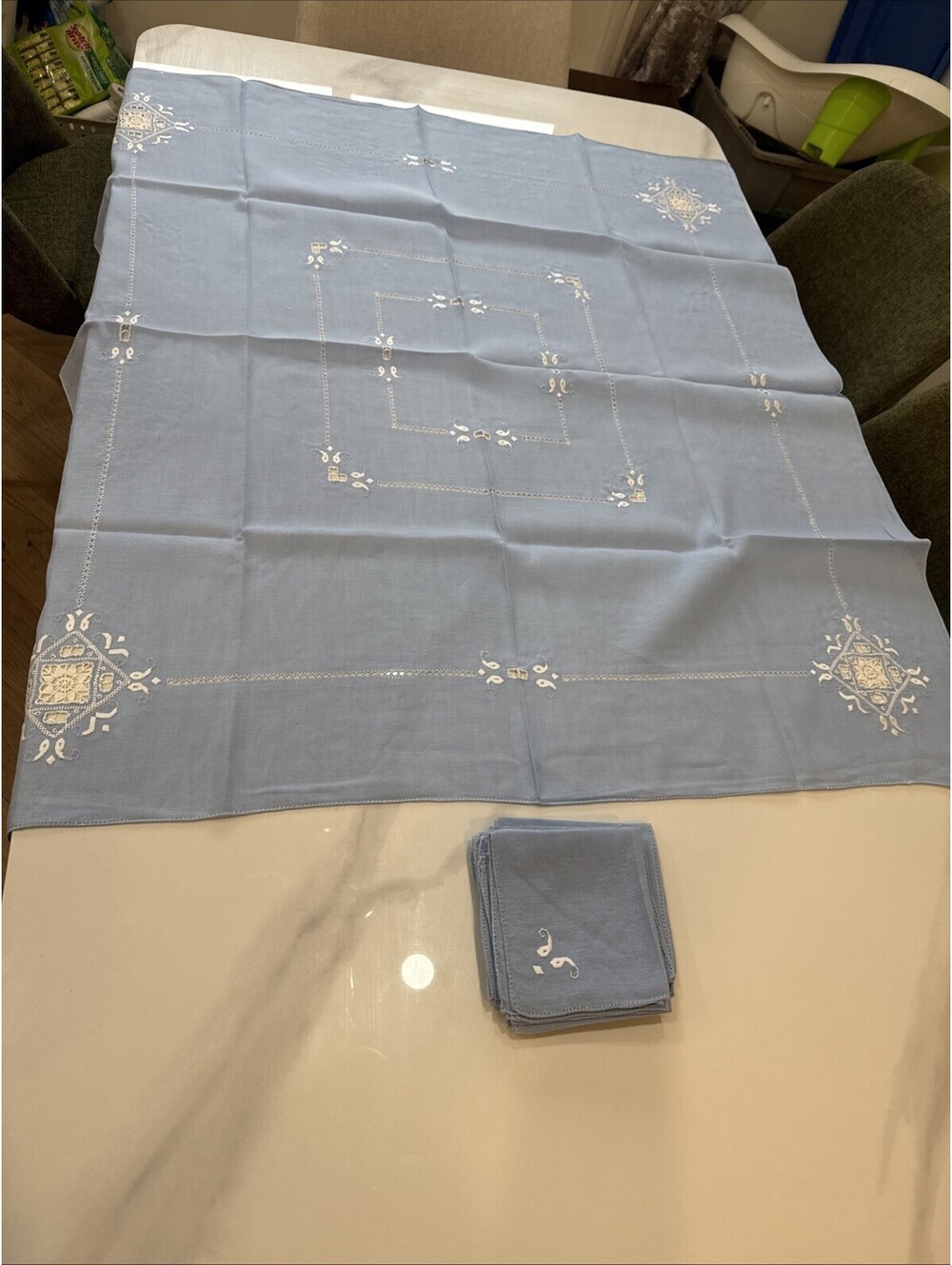 Vintage Square Blue Table Cloth/Topper And Matching Napkins [COPY]